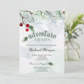 Abenteuer erwartet Kiefernwald-Branch-Ruhestand Einladung (Stehend Vorderseite)