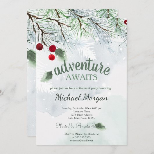 Abenteuer erwartet Kiefernwald-Branch-Ruhestand Einladung (Vorne/Hinten)