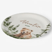 Abenteuer erwartet niedliche Waldbärendusche Pappteller (Schrägansicht)