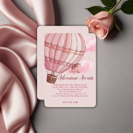 Abenteuer erwartet Pink Hot Air Ballon Baby Dusche Dankeskarte