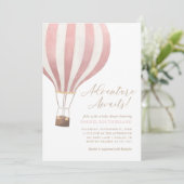 Abenteuer erwartet Pink Hot Air Ballon Baby Dusche Einladung (Stehend Vorderseite)