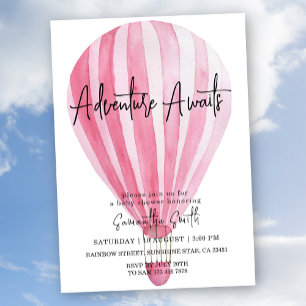 Abenteuer erwartet Pink Hot Air Ballon Baby Dusche Einladung