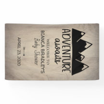 Abenteuer erwartet rustikales Holz der Babyparty-|