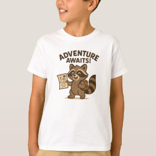 Abenteuer erwartet süßes braunes Waschbär-Design T-Shirt