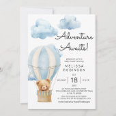 Abenteuer erwartet Teddy Bären Baby Boy Dusche Einladung (Vorderseite)