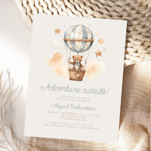Abenteuer erwartet Teddybär-Junge-Baby-Party Postkarte