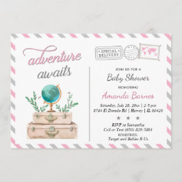 Abenteuer erwartet Travel Baby Girl Dusche Pink Gr Einladung