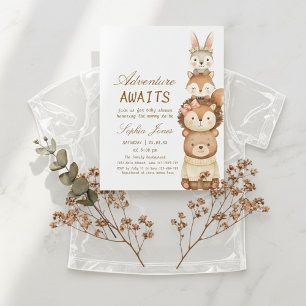 Abenteuer erwartet Wald Süße Tiere Baby Shower Einladung