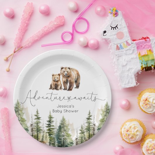 Abenteuer erwartet Waldbärendusche Pappteller (Party)
