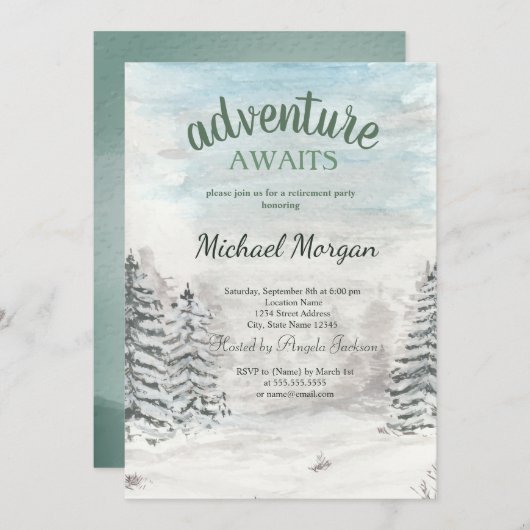 Abenteuer erwartet Waldschneeansammlung Einladung (Vorne/Hinten)