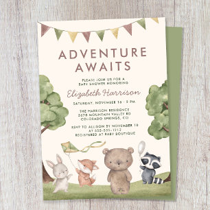 Abenteuer erwartet Waldtiere Baby Shower Einladung