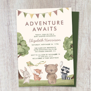 Abenteuer erwartet Waldtiere Baby Shower Einladung