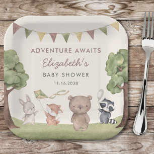 Abenteuer erwartet Waldtiere Baby Shower Pappteller