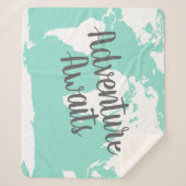 Abenteuer erwartet weiße Weltkarte u. Minze Sherpadecke (Vorderseite)