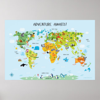 Abenteuer erwartet Weltkarte für Kinder Poster