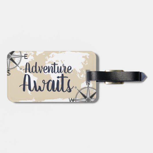 Abenteuer erwartet Weltkarte u. Creme Gepäckanhänger (Rückseite horizontal)