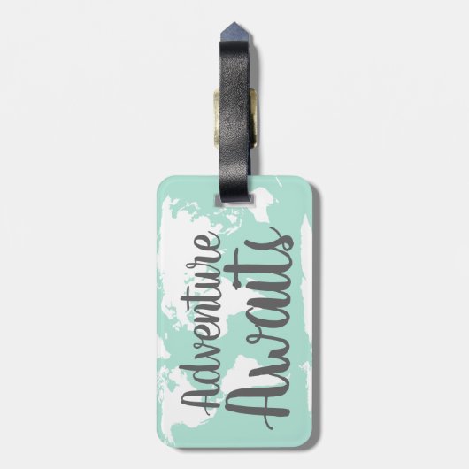 Abenteuer erwartet Weltkarte u. Minze Gepäckanhänger (Rückseite vertikal)