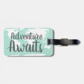 Abenteuer erwartet Weltkarte u. Minze Gepäckanhänger (Rückseite horizontal)