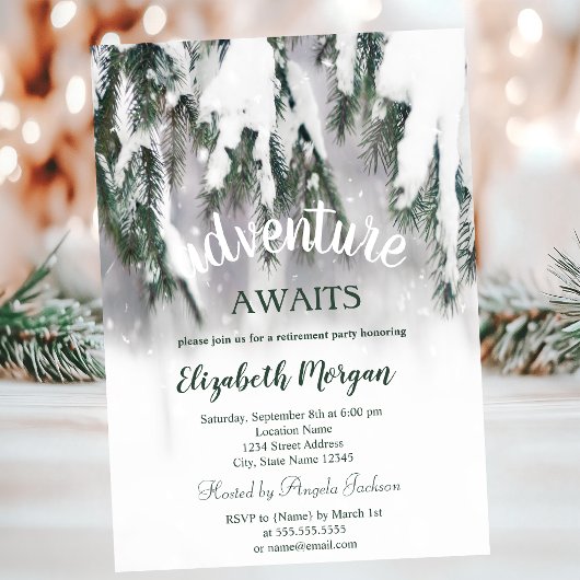 Abenteuer erwartet Winterpine Tree Snow Retirement Einladung