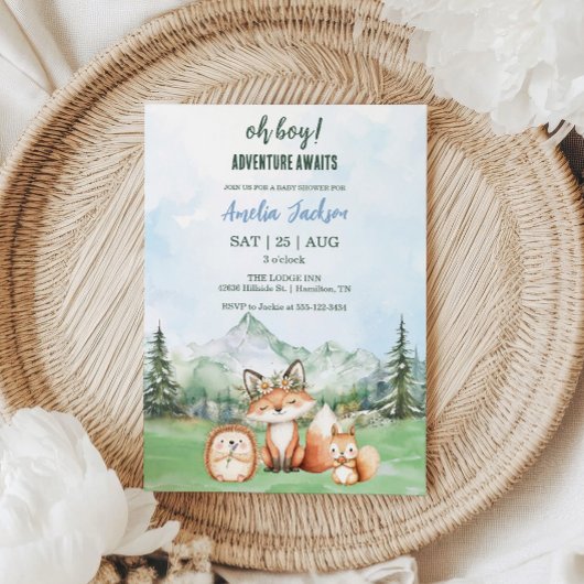Abenteuer erwartet Woodland Animal Baby Shower Einladung