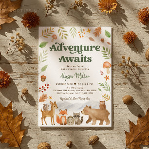Abenteuer erwartet Woodland Animals Baby Shower Einladung
