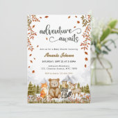 Abenteuer erwartet Woodland Animals Baby Shower Einladung (Stehend Vorderseite)