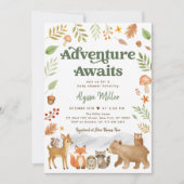 Abenteuer erwartet Woodland Animals Baby Shower Einladung (Vorderseite)