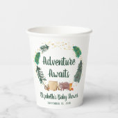 Abenteuer erwartet Woodland Animals Baby Shower Pappbecher (Rückseite)