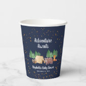 Abenteuer erwartet Woodland Animals Baby Shower Pappbecher (Rückseite)
