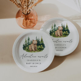 Abenteuer erwartet Woodland Bear Baby Shower Pappteller