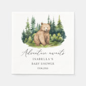 Abenteuer erwartet Woodland Bear Baby Shower Serviette (Vorderseite)