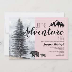 Abenteuer erwartet Woodland Bear Pink Baby Dusche Einladung