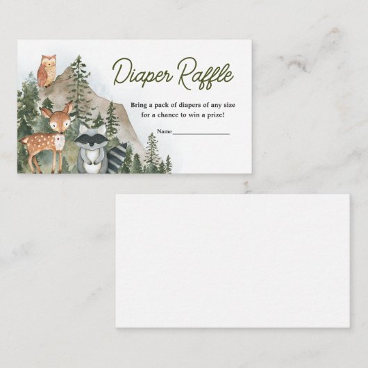 Abenteuer erwartet Woodland Diaper Raffle Begleitkarte (Vorne/Hinten)