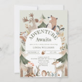 Abenteuer erwartet Woodland-Tiere Arch Baby-Dusche Einladung (Vorderseite)