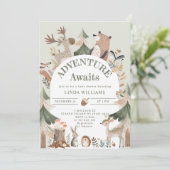 Abenteuer erwartet Woodland-Tiere Arch Baby-Dusche Einladung (Stehend Vorderseite)