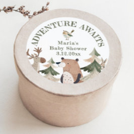 Abenteuer erwartet Woodland-Tiere Kinderdusche Runder Aufkleber