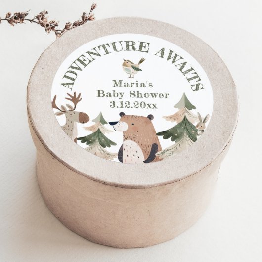 Abenteuer erwartet Woodland-Tiere Kinderdusche Runder Aufkleber