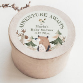 Abenteuer erwartet Woodland-Tiere Sage Baby-Dusche Runder Aufkleber