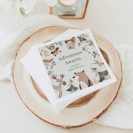 Abenteuer erwartet Woodland-Tiere Sage Baby-Dusche Serviette