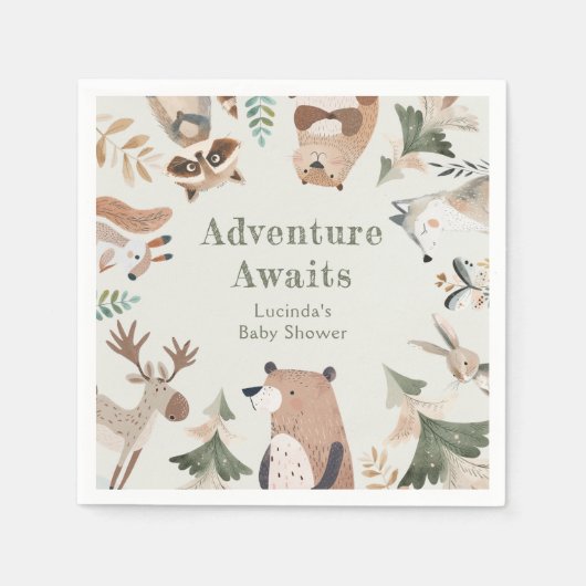 Abenteuer erwartet Woodland-Tiere Sage Baby-Dusche Serviette (Vorderseite)