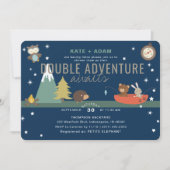 Abenteuer erwartet Woodland Twin Boys Baby Shower Einladung (Vorderseite)