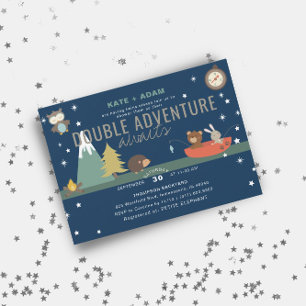Abenteuer erwartet Woodland Twin Boys Baby Shower Einladung