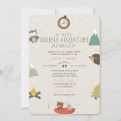 Abenteuer erwartet Woodland Twin Girls Baby Shower Einladung (Vorderseite)