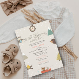 Abenteuer erwartet Woodland Twin Girls Baby Shower Einladung