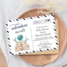 Abenteuer erwartet World Travel Baby Boy Shower Na