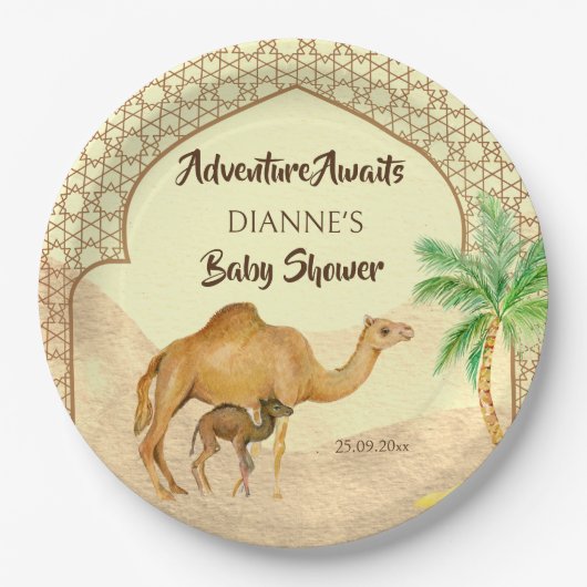 Abenteuer erwartet Wüste Baby Kamel Babydusche Pappteller (Vorderseite)