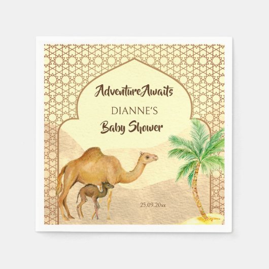 Abenteuer erwartet Wüste Baby Kamel Babydusche Serviette (Vorderseite)