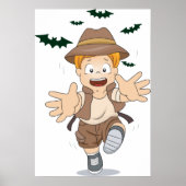 Abenteuer-Explorer-Kid läuft von Fledermäusen Poster (Vorne)