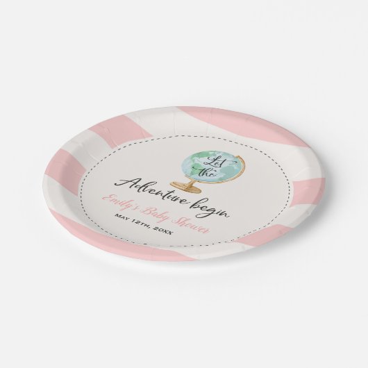 Abenteuer fängt Babyparty-Pappteller 7" an Pappteller (Schrägansicht)