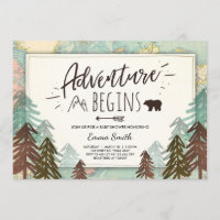 Abenteuer fängt Babypartyeinladung Reisekarte an
